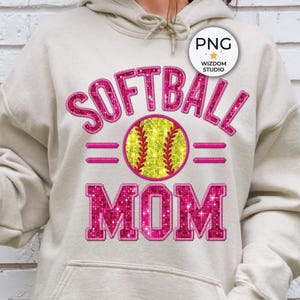 Softball Mom PNG Image, Softball Pink Faux Embroidery Sequin Varsity Design, Sublimation Designs Downloads, PNG File