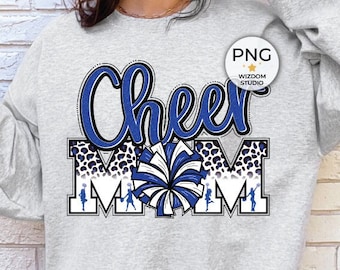 Cheer Mom PNG Image, Blue Leopard Letters Cheer Design, Sublimation Designs Download, Transparent PNG