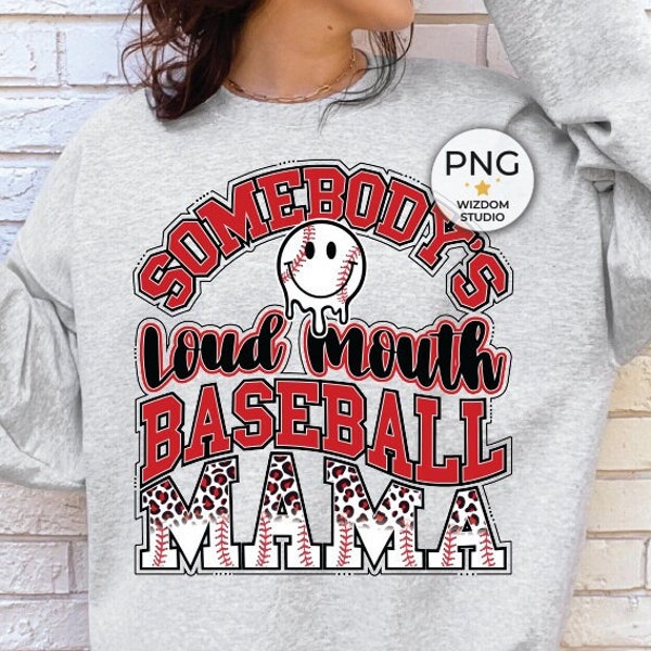 Somebody's Loud Mouth Baseball Mama PNG Image, Baseball Leopard Red Design, Sublimation Designs Downloads, PNG File