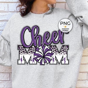 Cheer Mom PNG Image, Purple Leopard Letters Cheer Design, Sublimation Designs Downloads, Transparent PNG File