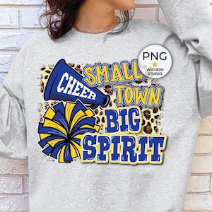 Immagine PNG &quot;Small Town Big Spirit&quot;, design leopardo blu e oro, download di disegni a sublimazione, file PNG