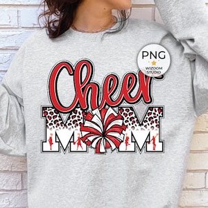 Cheer Mom PNG Image, Red Leopard Letters Cheer Design, Sublimation Designs Download, PNG File