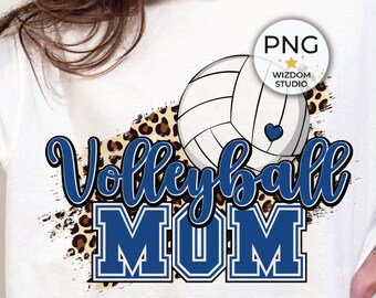Volleyball Mom PNG Image, Royal Blue Volleyball Leopard Design, Sublimation Design Download, PNG File