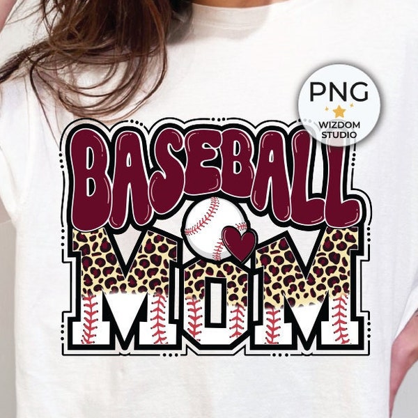 Baseball Mom PNG image, Baseball Leopard Groovy Maroon Design, Sublimation Designs Downloads, PNG File