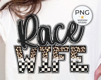 Race Wife PNG Image, Racing Checkered Flag Leopard Black Design, Sublimation Designs Downloads, PNG File