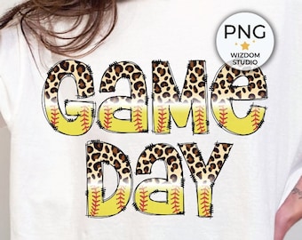 Game Day Softball PNG Image, Softball Leopard Letter Design, Sublimation Designs Downloads, Transparent PNG File