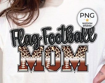 Flag Football Mom PNG Image, Leopard Black Design, Sublimation Designs Downloads, PNG File