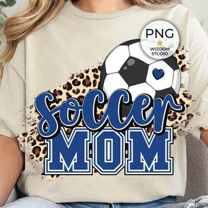 Soccer Mom PNG Image, Blue Soccer Leopard Design, Sublimation Design Download, Transparent PNG