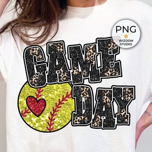 Game Day Softball PNG Image, Softball Glitter Leopard Design, Sublimation Designs Downloads, PNG File