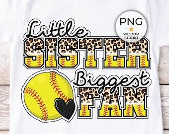 Little Sister Biggest Fan PNG image, Leopard Softball Black Design, Sublimation Designs Downloads, PNG File