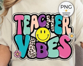 Teacher Vibes PNG Image, Leopard Teacher Design, Sublimation Designs Downloads, PNG File