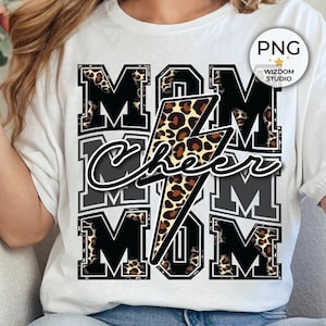 Cheer Mom PNG Image, Lightning Bolt Cheer leopard Black Design, Sublimation Designs Downloads, PNG File