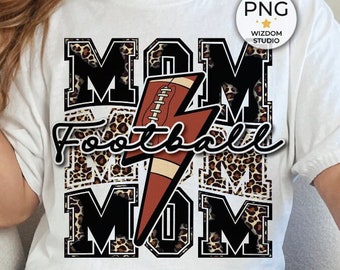 Football Mom PNG Image, Football Lightning Bolt Leopard Black Design, Sublimation Designs Downloads, PNG File, Instant Download