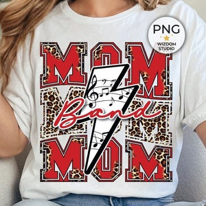 Band Mom PNG Image, Marching Band Lightning Bolt Leopard Red Design, Sublimation Designs Downloads, PNG File