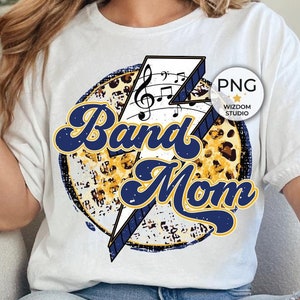 Band Mom PNG Image, Marching Band Lightning Bolt Leopard Navy Blue Gold Design, Sublimation Designs Downloads, PNG File