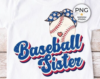 Baseball Sister PNG Image, Retro Blue Baseball  Style, Sublimation Design Download, Transparent PNG