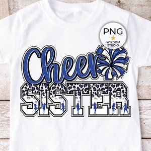 Cheer Sister PNG Image, Blue Cheer Leopard Design, Sublimation Designs Downloads, PNG File