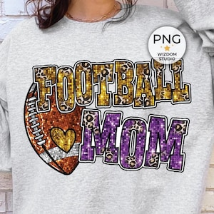 Football Mom PNG Image, Football Purple Gold Faux Sequin Design, Sublimation Designs Downloads, PNG File