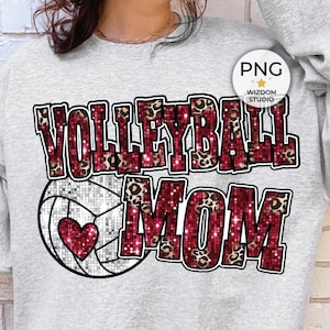 Volleyball Mom PNG Image, Volleyball Maroon Faux Sequin Design, Sublimation Designs Downloads, PNG File