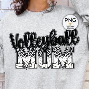Volleyball Mom PNG Image, Black Gray Leopard Volleyball Design, Sublimation Designs Download, PNG File