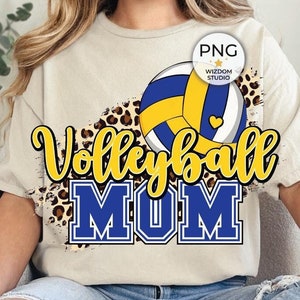 Volleyball Mom PNG Image, Blue Gold Volleyball Leopard Design, Sublimation Design Download, PNG File