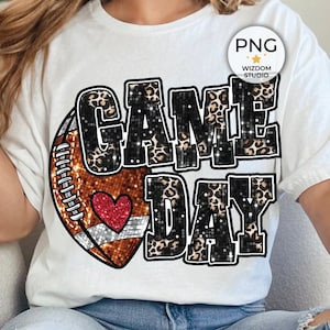 Game Day Football PNG Image, Football Faux Sequin Leopard Design, Sublimation Designs Downloads, PNG File