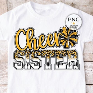 Cheer Sister PNG Image, Yellow Cheer Leopard Design, Sublimation Designs Downloads, PNG File