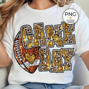 Game Day Football PNG Image, Football Gold Faux Sequin Leopard Design, Sublimation Designs Downloads, PNG File