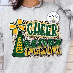 Cheer Mom PNG Image, Cheer Leopard Green Gold Design, Sublimation Designs Downloads, PNG File
