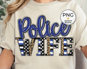 Police Wife PNG Image, Leopard Thin Blue Line Flag Design, Sublimation Designs Downloads, PNG File
