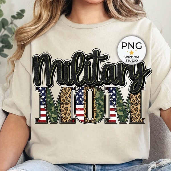 Military Mom PNG Image, Camo Leopard Design, Sublimation Designs Download, Transparent PNG File
