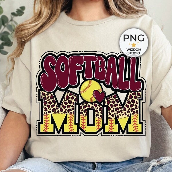 Softball Mom PNG image, Softball Leopard Groovy Maroon Design, Sublimation Designs Downloads, PNG File