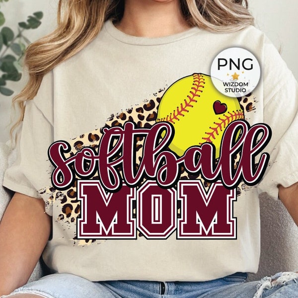 Softball Mom PNG Image, Softball Leopard Maroon Design, PNG File, Sublimation Download