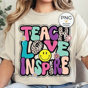 Teach Love Inspire PNG Image, Leopard Teacher Back To School Design, Sublimation Designs Downloads, PNG File