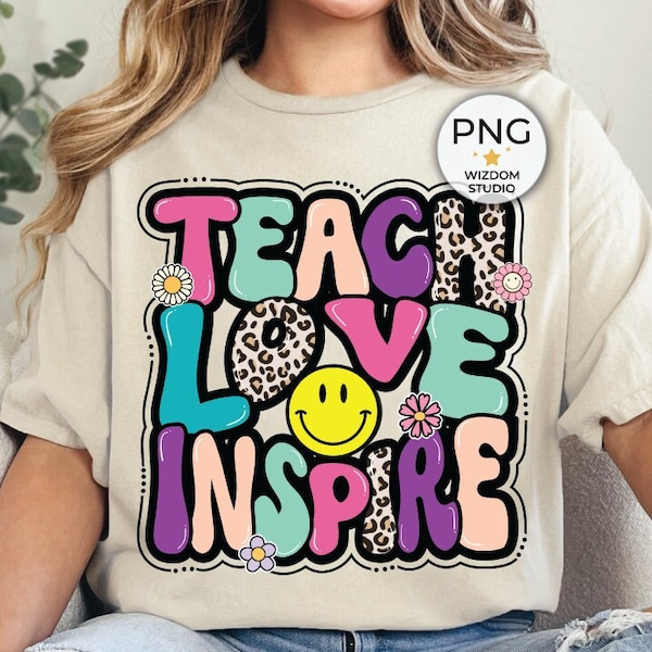 Teach Love Inspire PNG-Bild, Leopard Teacher Back to School Design, Sublimation Designs Downloads, PNG-Datei