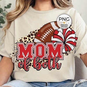 Mom Of Both Football And Cheer PNG Image, Leopard Red Design, Sublimation Designs Downloads, Transparent PNG