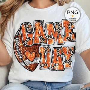 Game Day Football PNG Image, Football Orange Faux Sequin Leopard Design, Sublimation Designs Downloads, PNG File