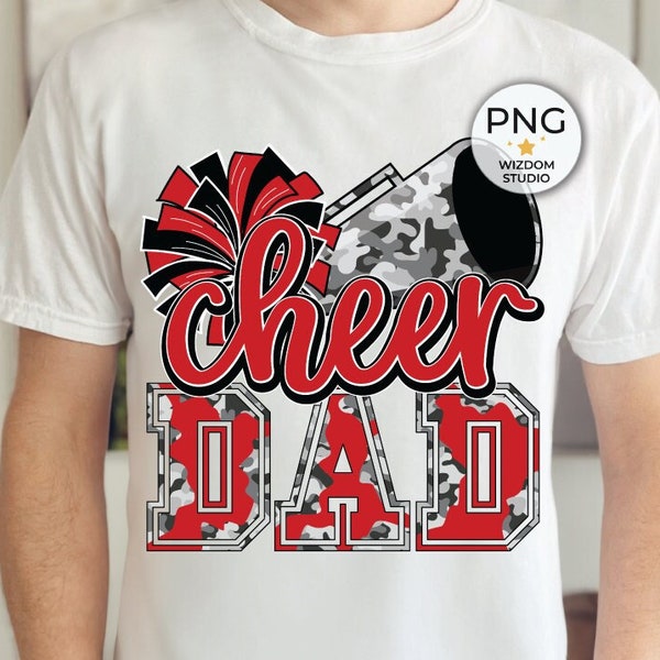 Cheer Dad PNG Image, Red Camo Cheer Poms & Megaphone Design, Sublimation Designs Downloads, PNG File