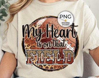My Heart Is On That Field PNG Image, Football Leopard Design, Sublimation Design Download, Transparent PNG