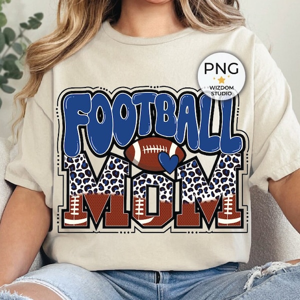 Football Mom PNG Image, Football Leopard Groovy Blue Design, Sublimation Designs Downloads, PNG File