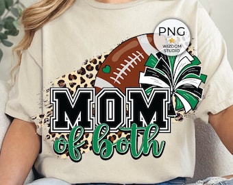 Mom Of Both Football And Cheer PNG Image, Leopard Green Black Design, Sublimation Designs Downloads, PNG File