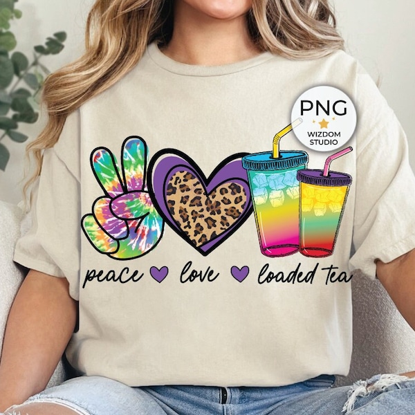 Peace Love Loaded Tea PNG Image, Leopard Tie dye Tea Design, Sublimation Designs Download, Transparent PNG