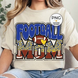 Football Mom PNG Image, Football Leopard Groovy Blue Gold Design, Sublimation Designs Downloads, PNG File