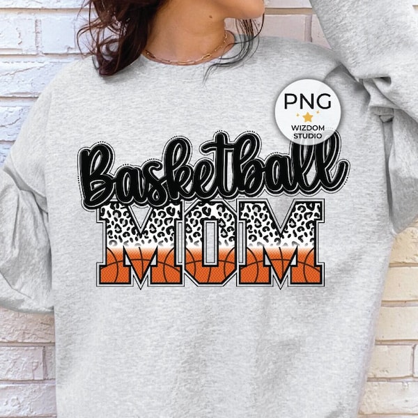 Basketball Mom PNG Image, Basketball Leopard Black Letters Design, Sublimation Designs Downloads, Transparent PNG File