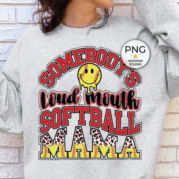 Somebody's Loud Mouth Softball Mama PNG Image, Softball Leopard Red Design, Sublimation Designs Downloads, PNG File