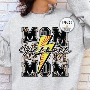 Softball Mom PNG Image, Softball Lightning Bolt Leopard Black Design, Sublimation Designs Downloads, PNG File