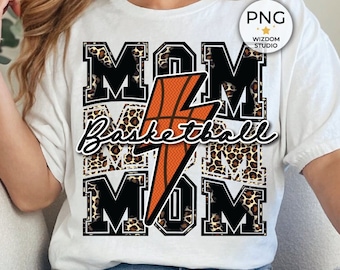 Basketball Mom PNG Image, Basketball Lightning Bolt Leopard Black Design, Sublimation Designs Downloads, PNG File