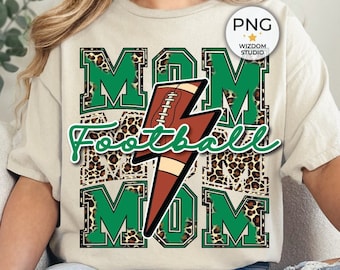 Football Mom PNG Image, Football Lightning Bolt Leopard Green Design, Sublimation Designs Downloads, PNG File