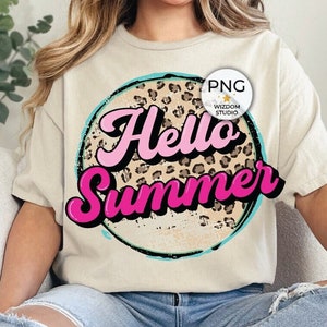 Hello Summer PNG, Summer Vacation, Sublimation Designs Download, Transparent PNG, Summer Vibes, Leopard Cheetah