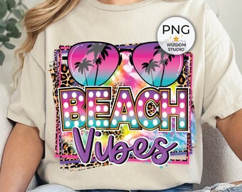 Imagem PNG de vibrações de praia, design de férias de verão de leopardo, downloads de designs de sublimação, arquivo PNG